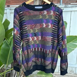 Vintage 90s Masaccio Italy Coogi Style Sweater Multicolor Knit M